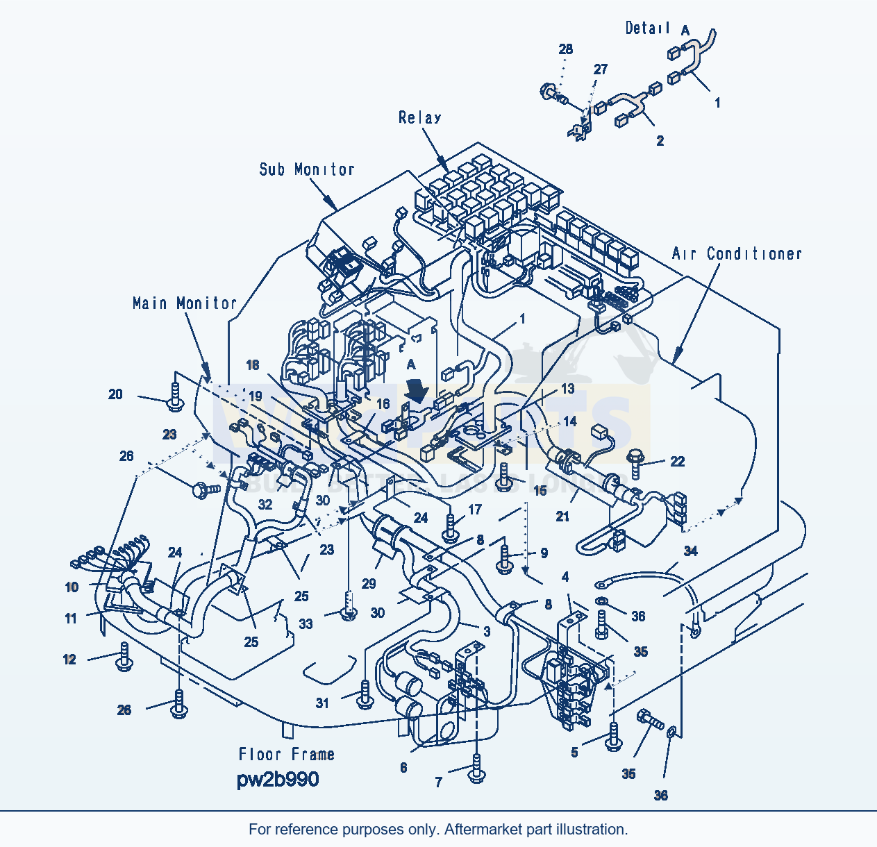 Komatsu WA500-3H Floor Sub (Floor Harness - Joy Stick Steering) parts diagram