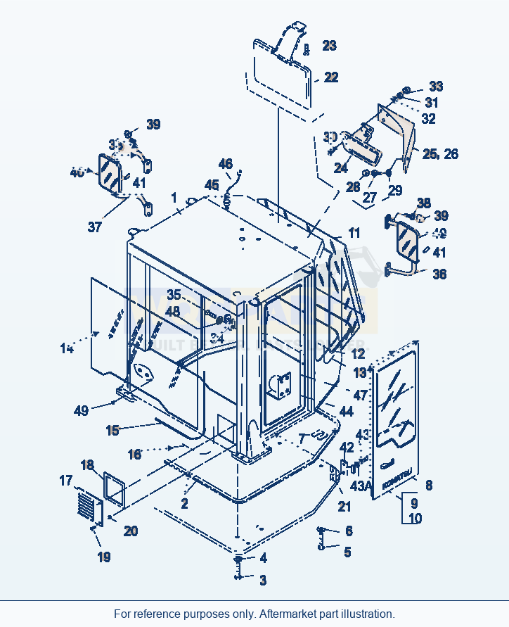 Komatsu WA500-3H Operators Cab (Doors) (Windows) (Mirrors) parts diagram