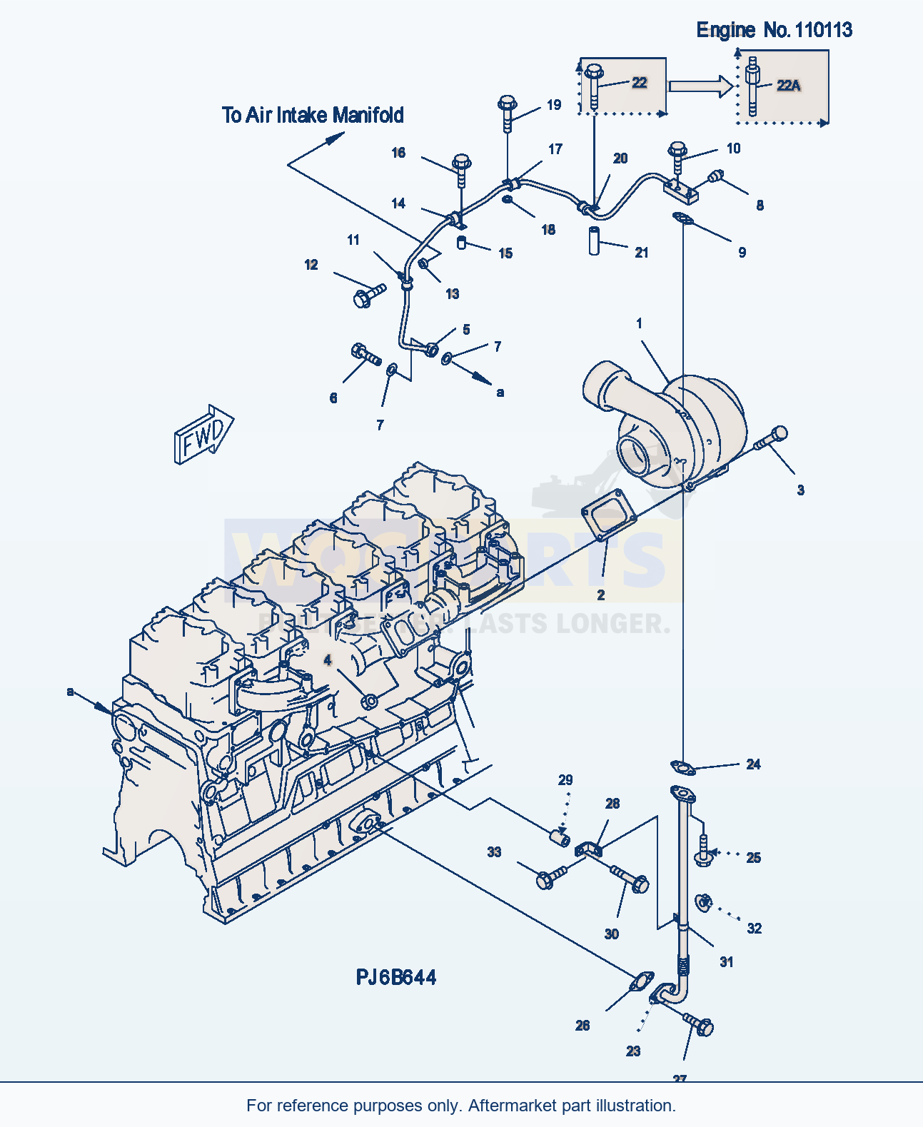Komatsu WA500-3H Turbocharger And Oil Piping parts diagram