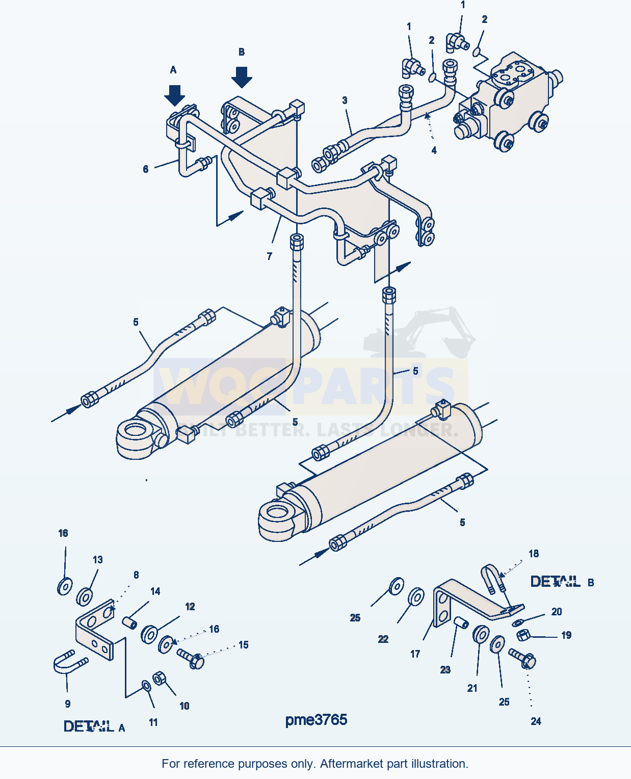Komatsu WA500-3H Hydr. Line Steering (Steering Cyl. Line) parts diagram