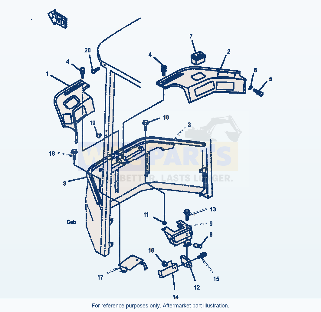 Komatsu WA500-3L Operators Cab Interior Trim - Front parts diagram