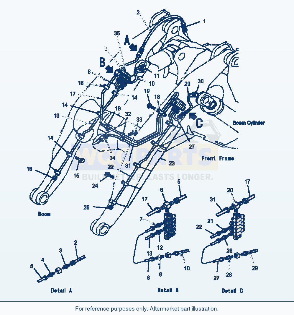 Komatsu WA500-3L Auto Grease Lines Lift Arm parts diagram