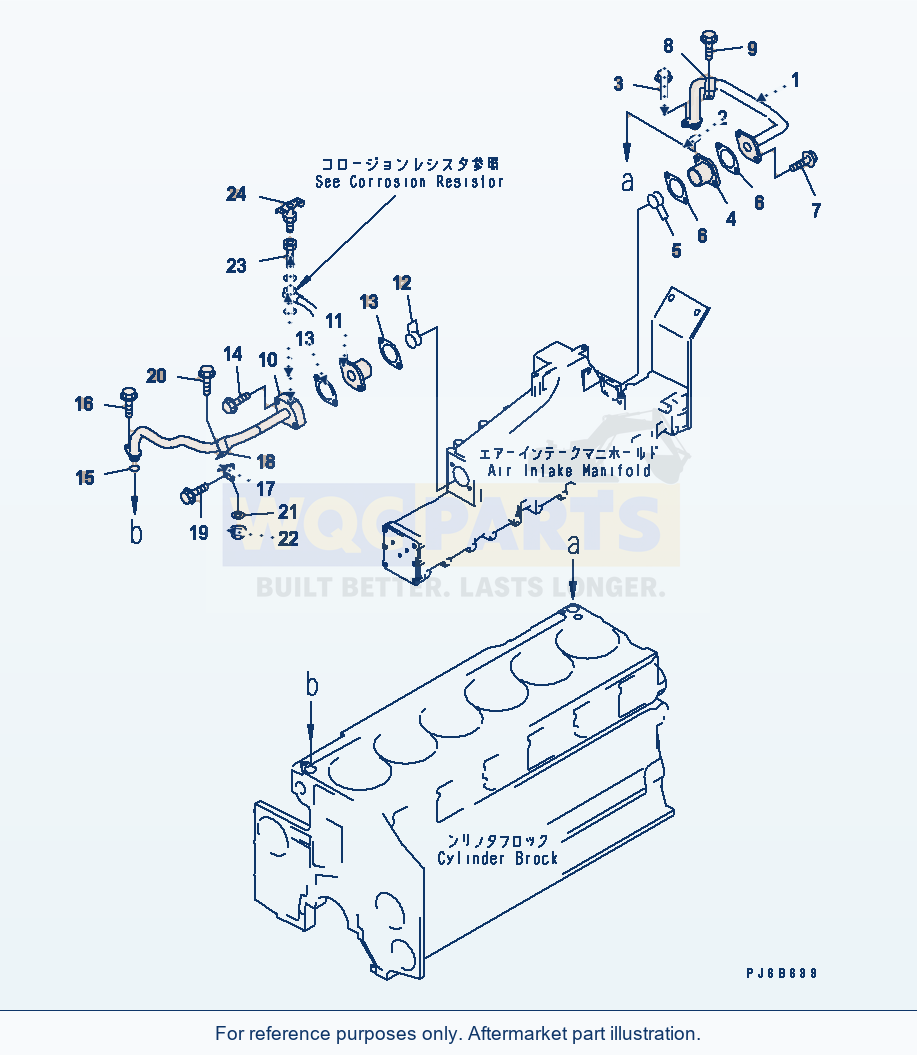 Komatsu WA500-3LK After Cooler Water Piping parts diagram