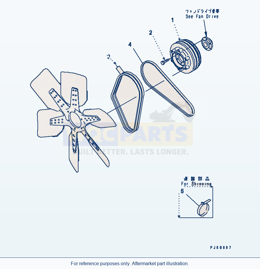 Komatsu WA500-3LK Fan Pulley And V-Belt parts diagram