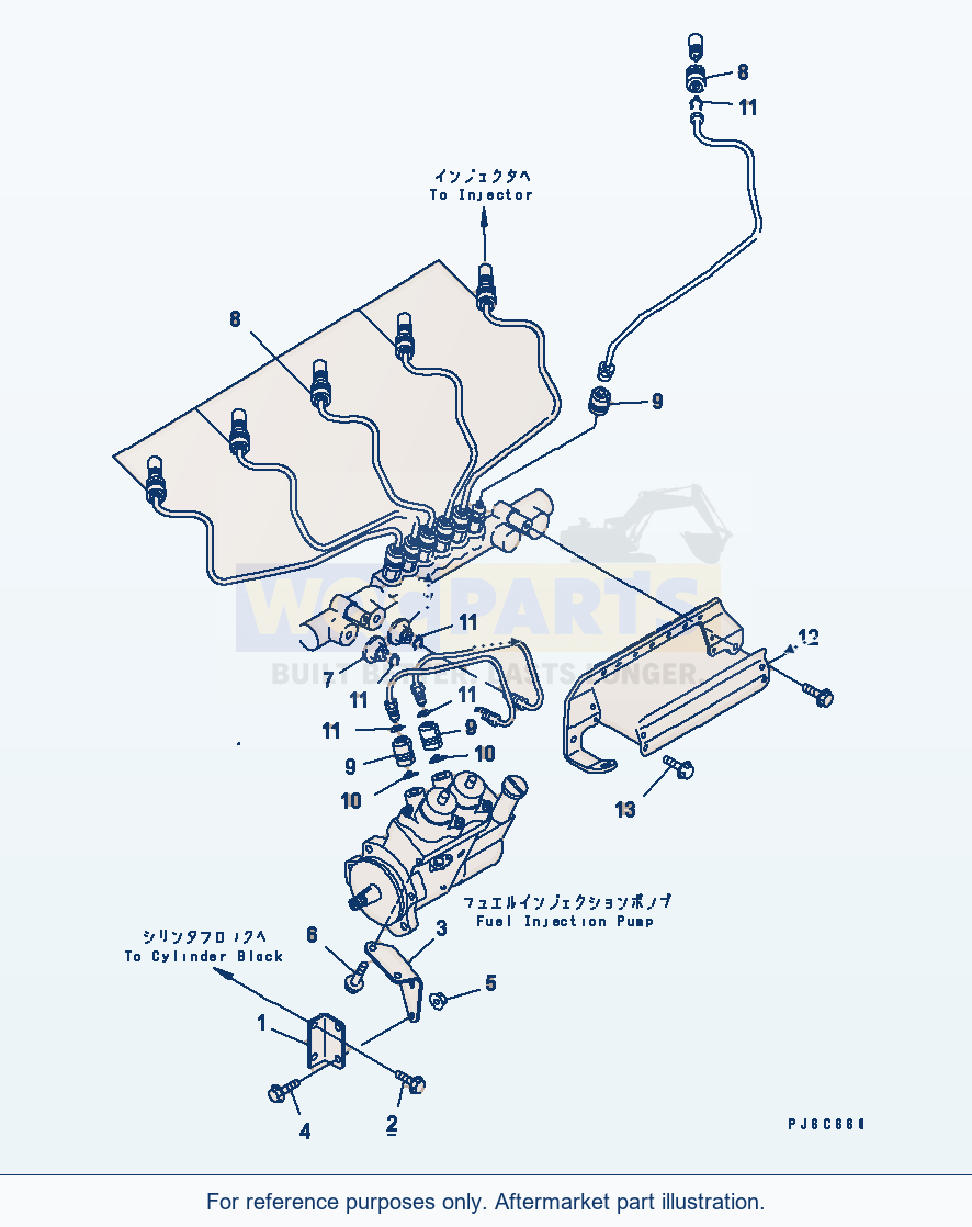 Komatsu WA500-3LK Fuel Supply Pump Bracket And Connection Cover parts diagram