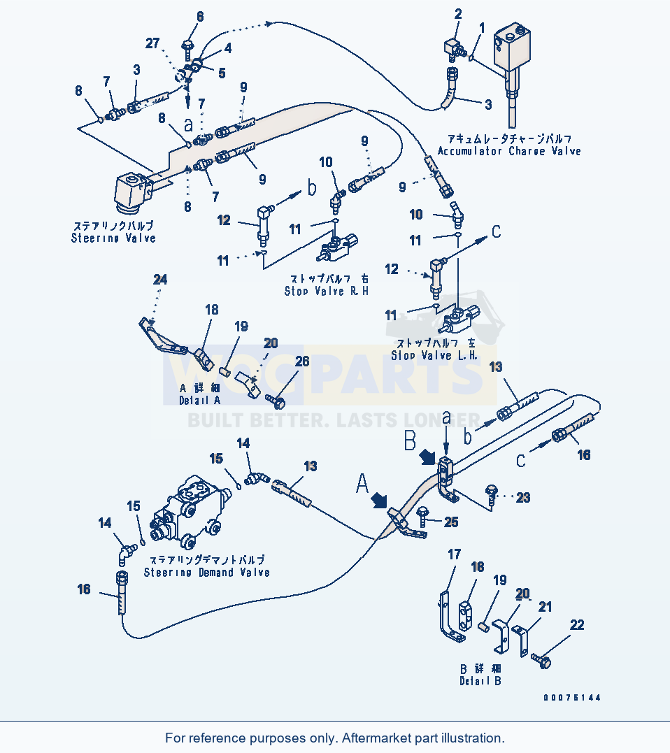 Komatsu WA500-3LK Steering Piping (Pilot Line) parts diagram