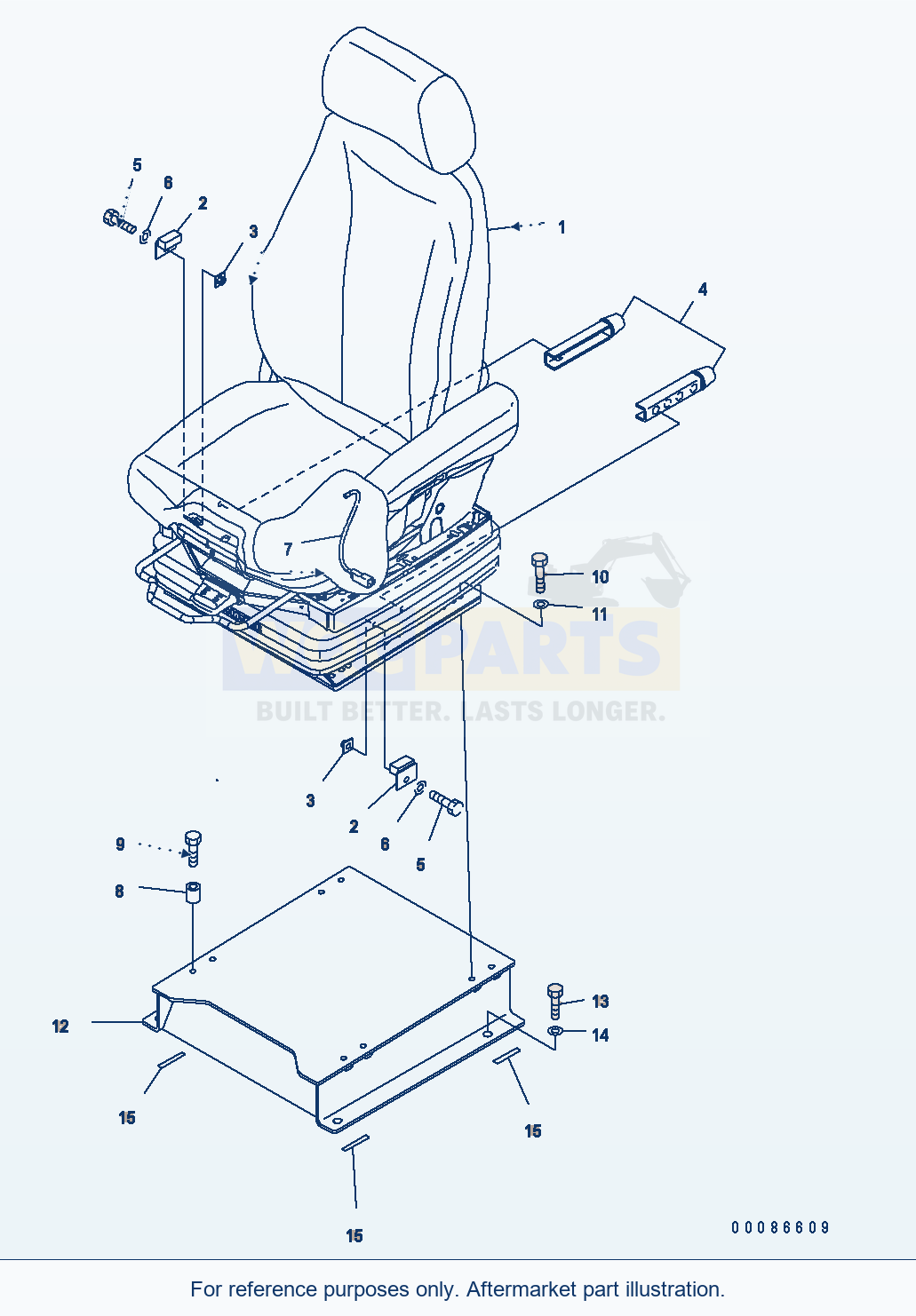 Komatsu WA500-6 Operators Seat (For Joy Stick Steering) parts diagram