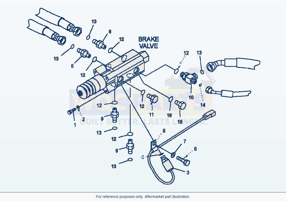Komatsu WA500-6 Rops Cab Brake Valve Line Connections parts diagram