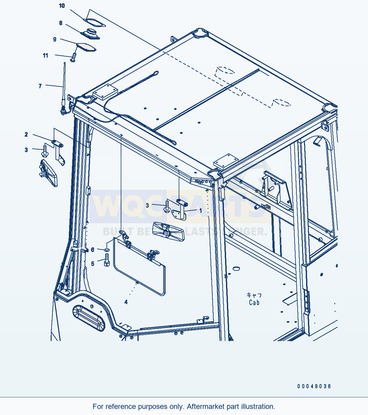 Komatsu WA500-6 Rops Cab (Mirror Sun Visor Antenna And Speaker) parts diagram