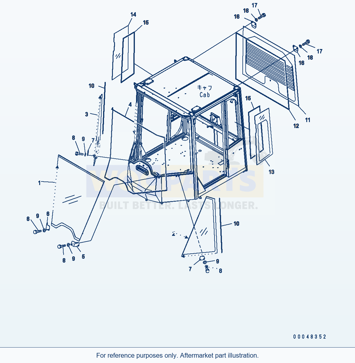 Komatsu WA500-6 Rops Cab (Window Glass) parts diagram