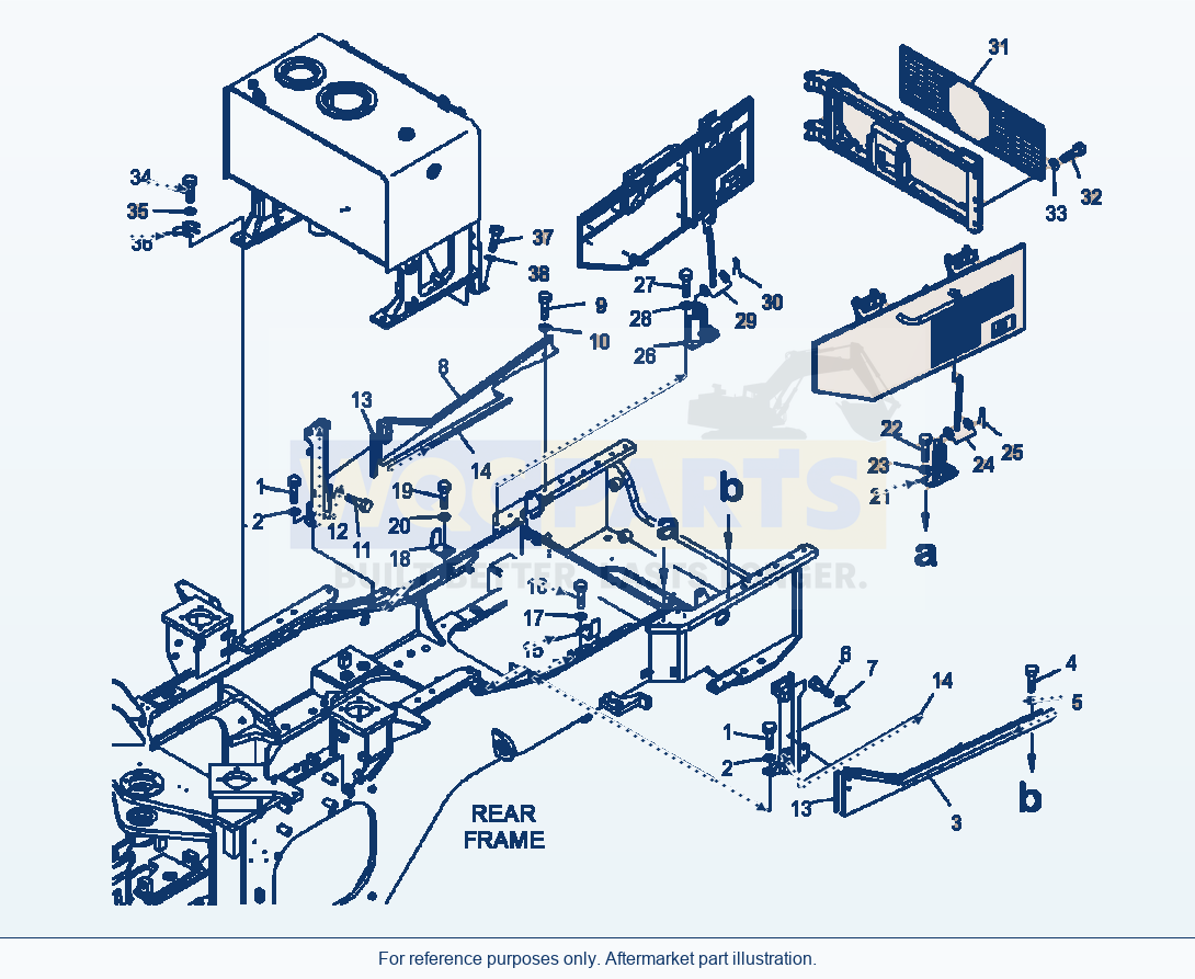 Komatsu WA500-6 Hood Door Mounting And Center Fan Guard parts diagram