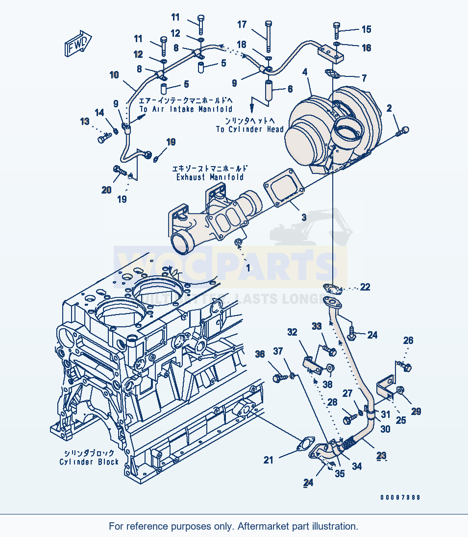 Komatsu WA500-6R Turbocharger Mounting And Lubricator(#630026-) parts diagram