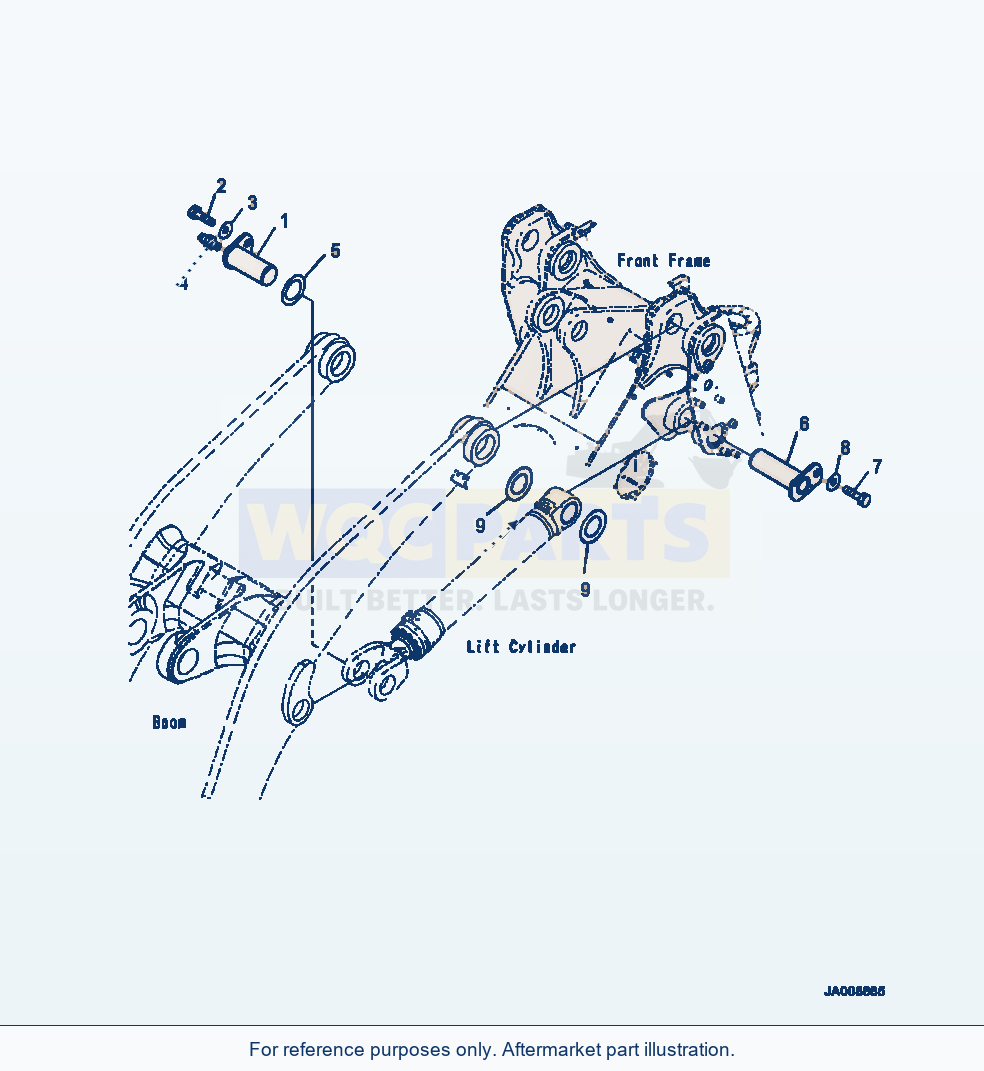 Komatsu WA500-7 boom cylinder mounting pins parts diagram, serial A94001-UP