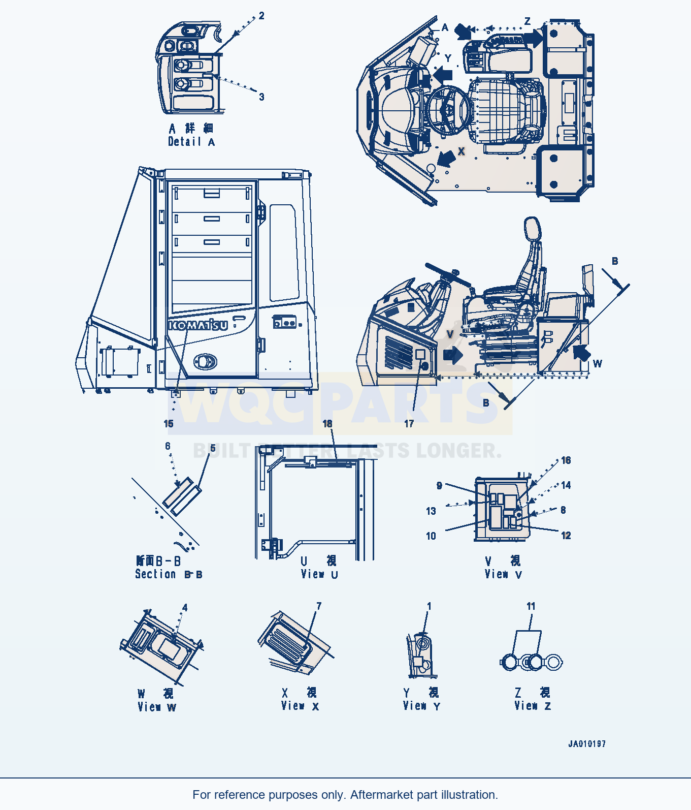 Komatsu WA500-7 Floor Decal, Interior parts diagram