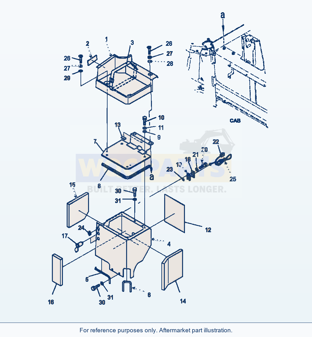 Komatsu WA500-7 Rear R.H. Console Box Cover parts diagram