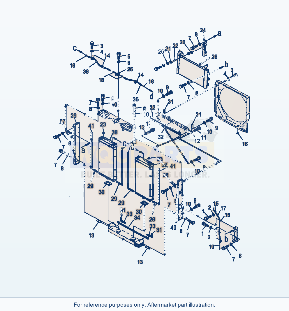 Komatsu WA500-7 complete radiator assembly parts diagram, serial A94001-UP