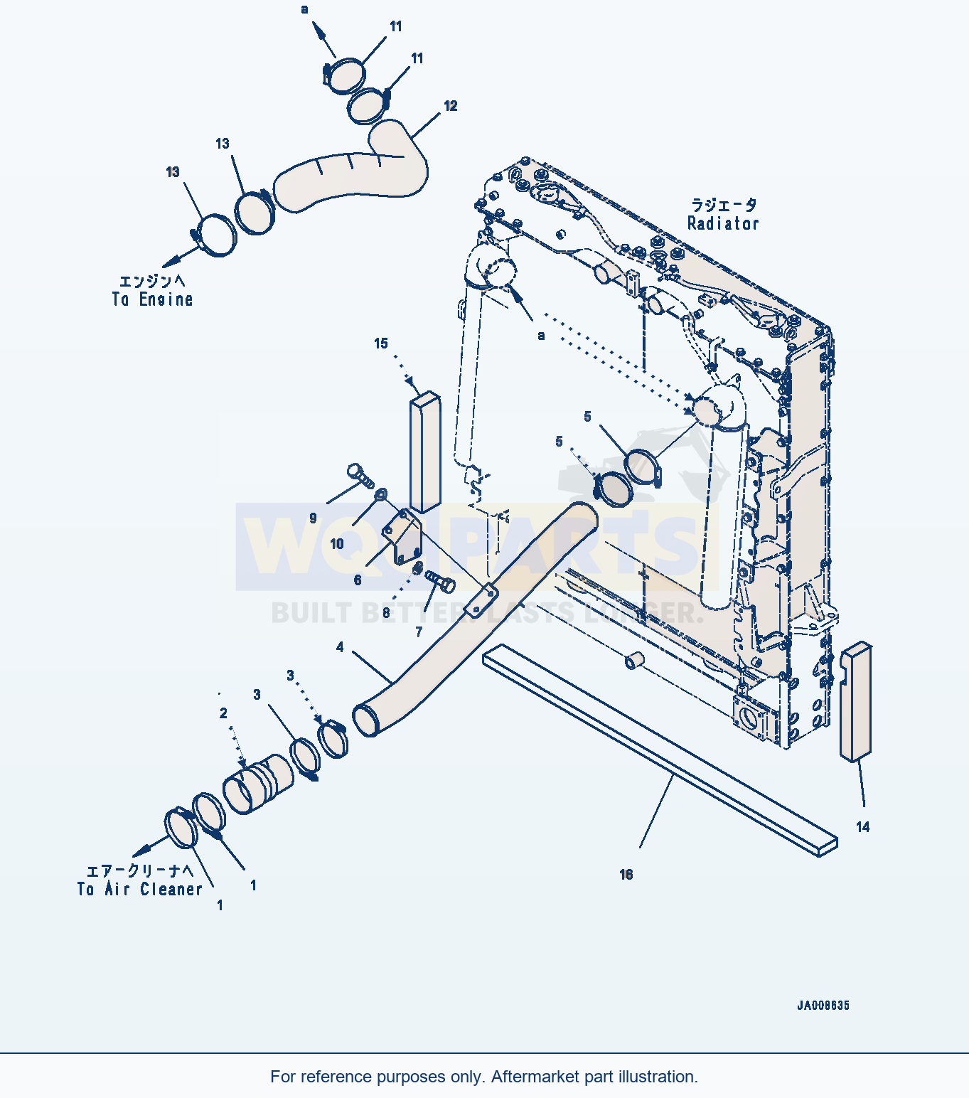 Komatsu WA500-7 Radiator, Aftercooler Piping Serial 10001-UP parts diagram