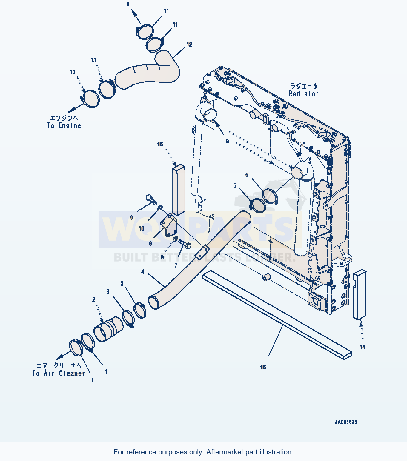 Komatsu WA500-7 Radiator, Aftercooler Piping Serial H62051-UP parts diagram