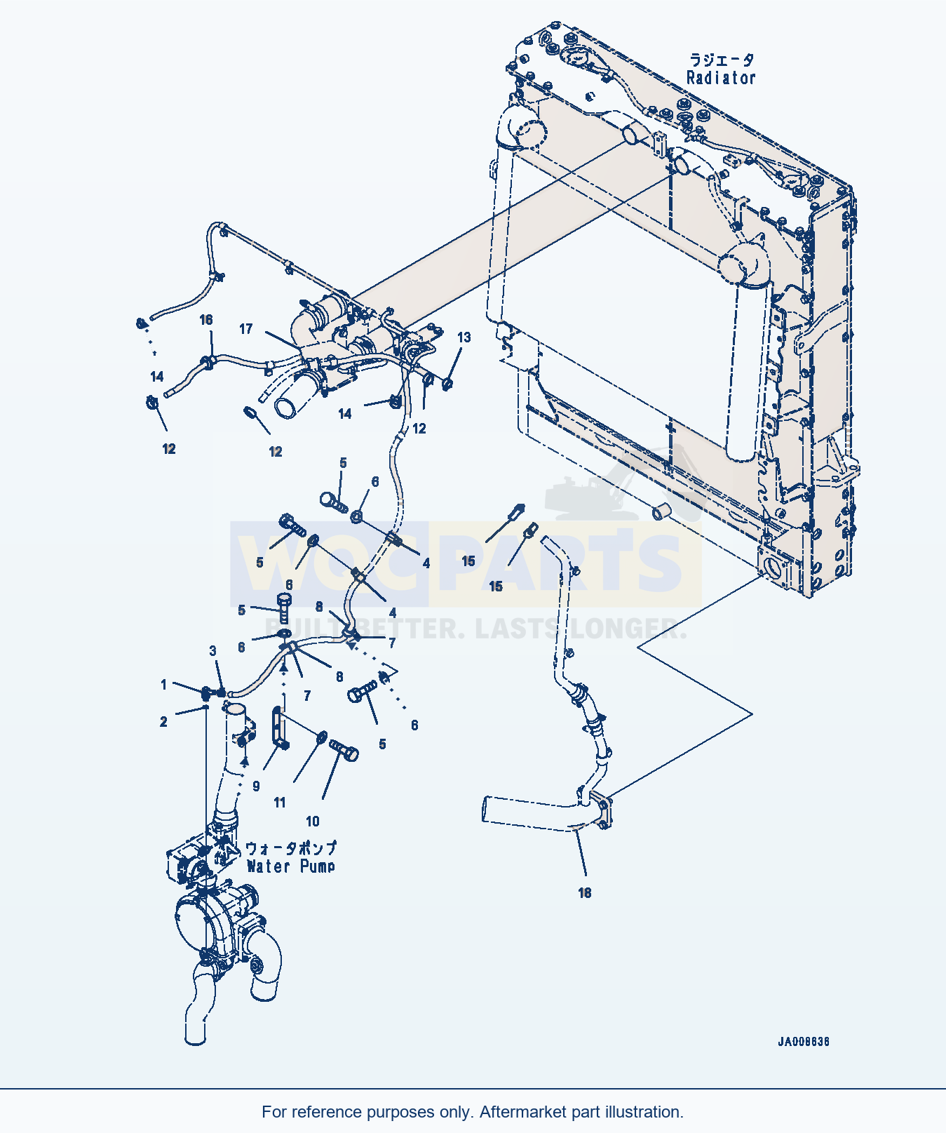 Komatsu WA500-7 Radiator, Piping Mounting Serial 10001-UP parts diagram