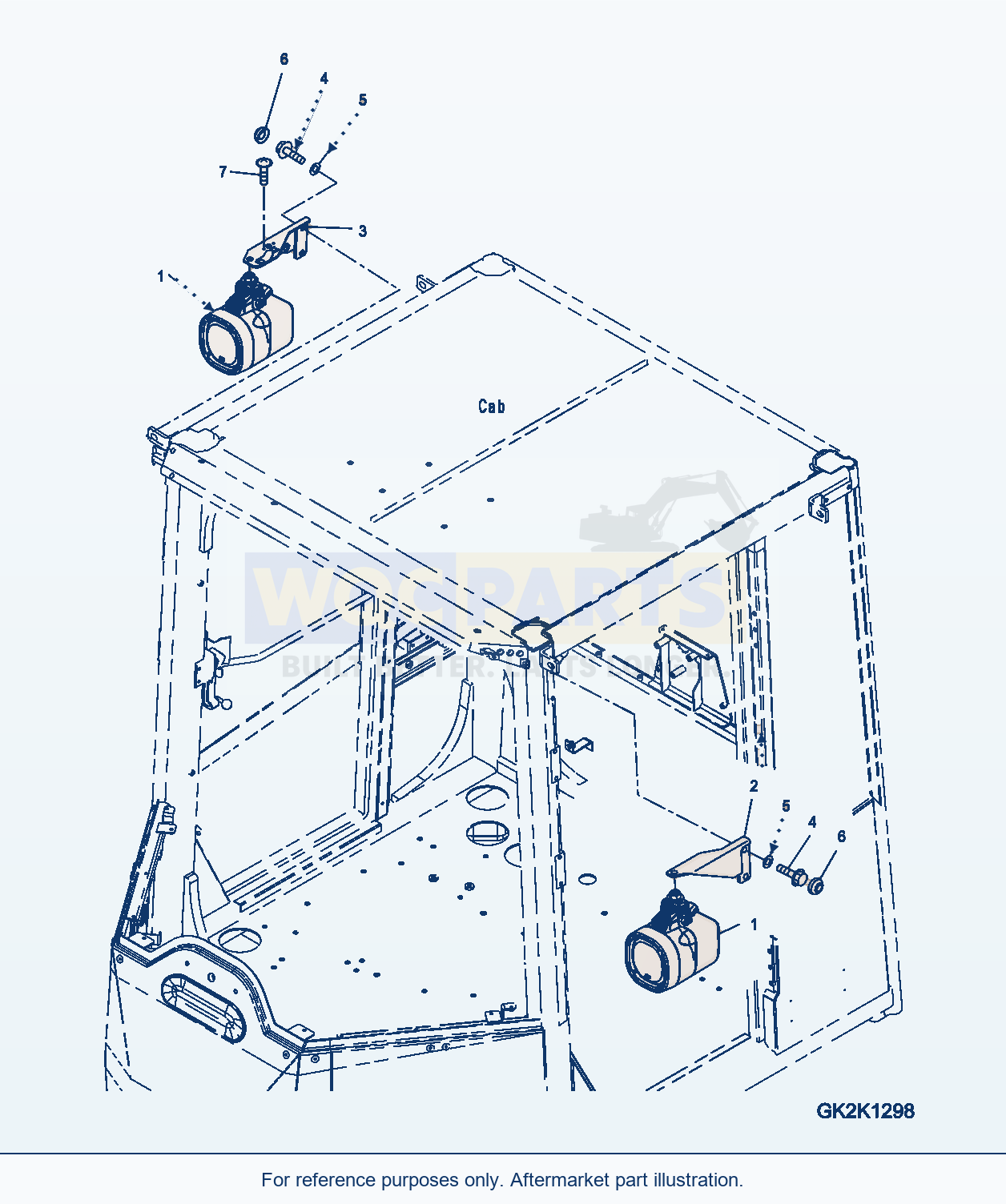 Komatsu WA500-7 Front Working Lamp, Xenon Serial H62051-UP parts diagram