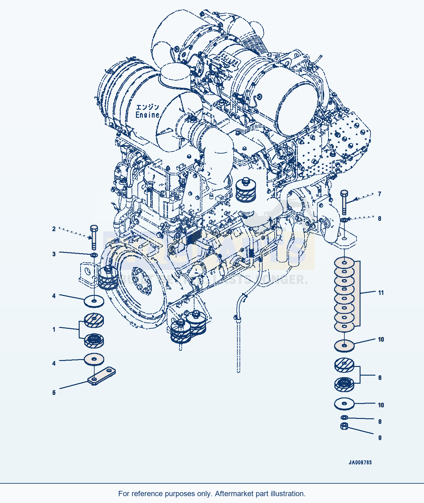 Komatsu WA500-7 Engine Mounting, Cushion Serial H62051-UP parts diagram
