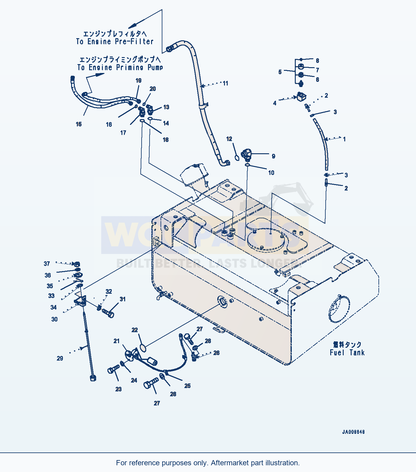 Komatsu WA500-7 Fuel Tank, Fuel Piping Serial H62051-UP parts diagram