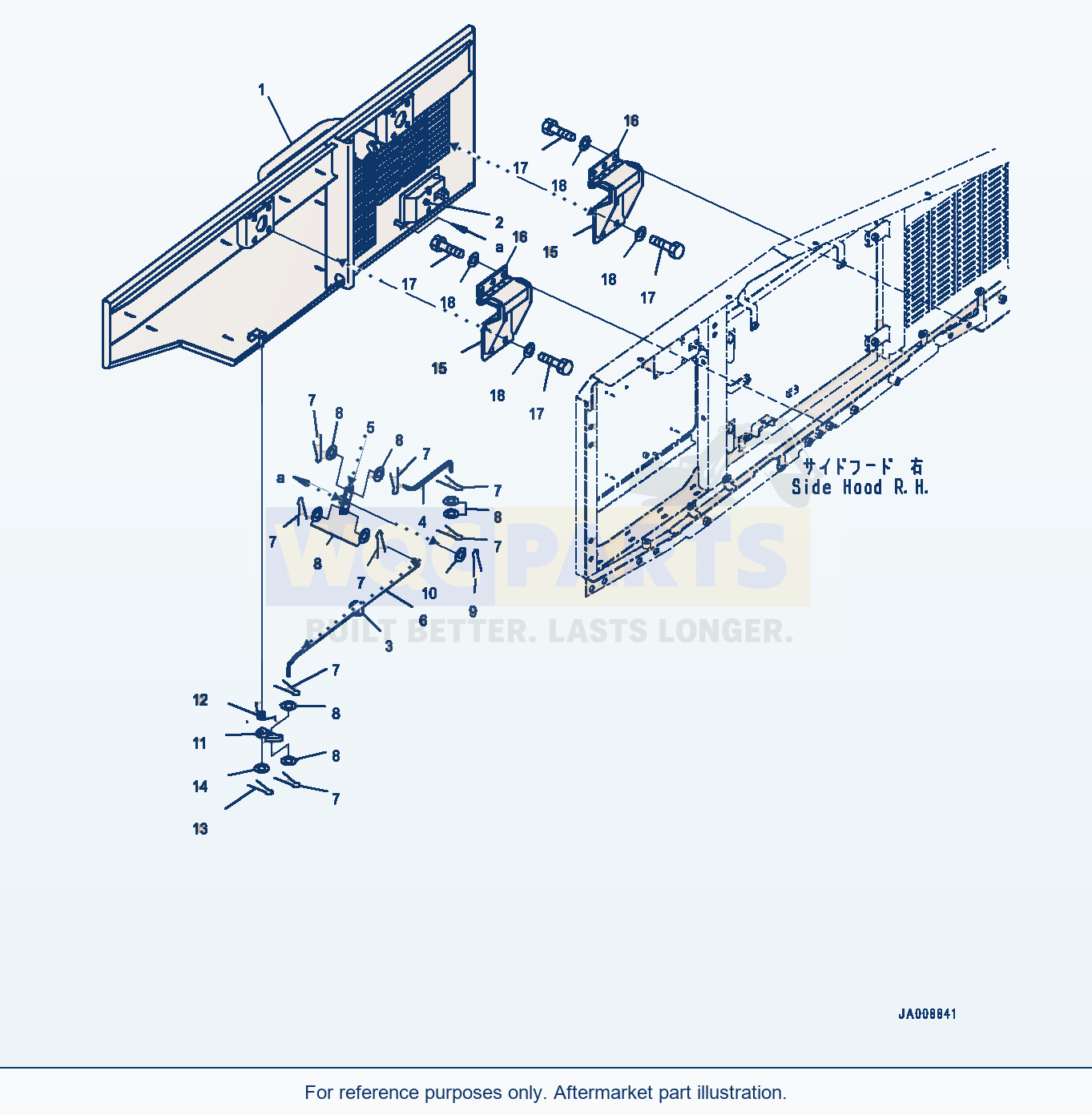 Komatsu WA500-7 Hood Door, Side Door, R.H. Serial H62051-UP parts diagram