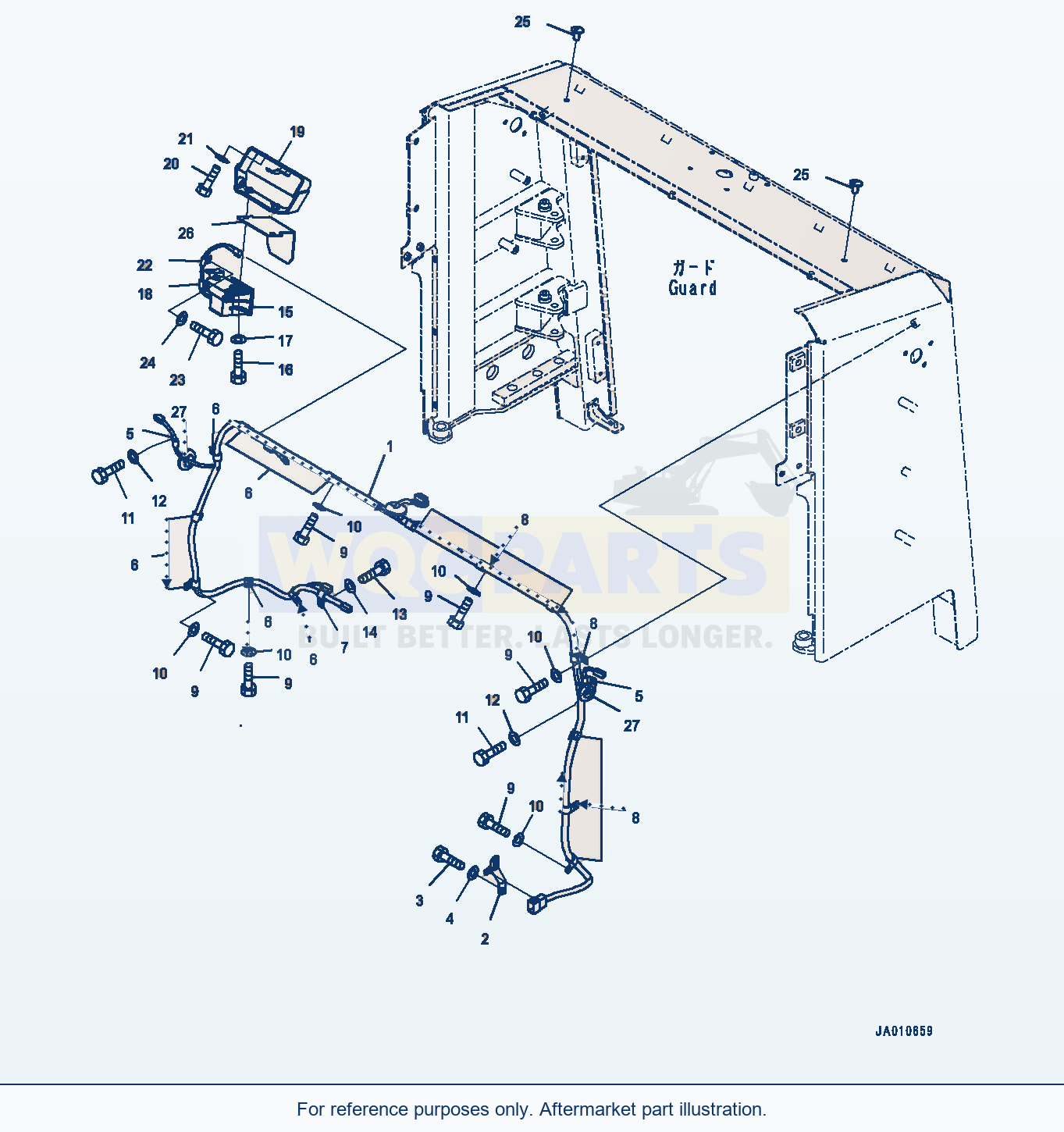 Komatsu WA500-7 Hood Door, Wiring Harness And Back Buzzer parts diagram