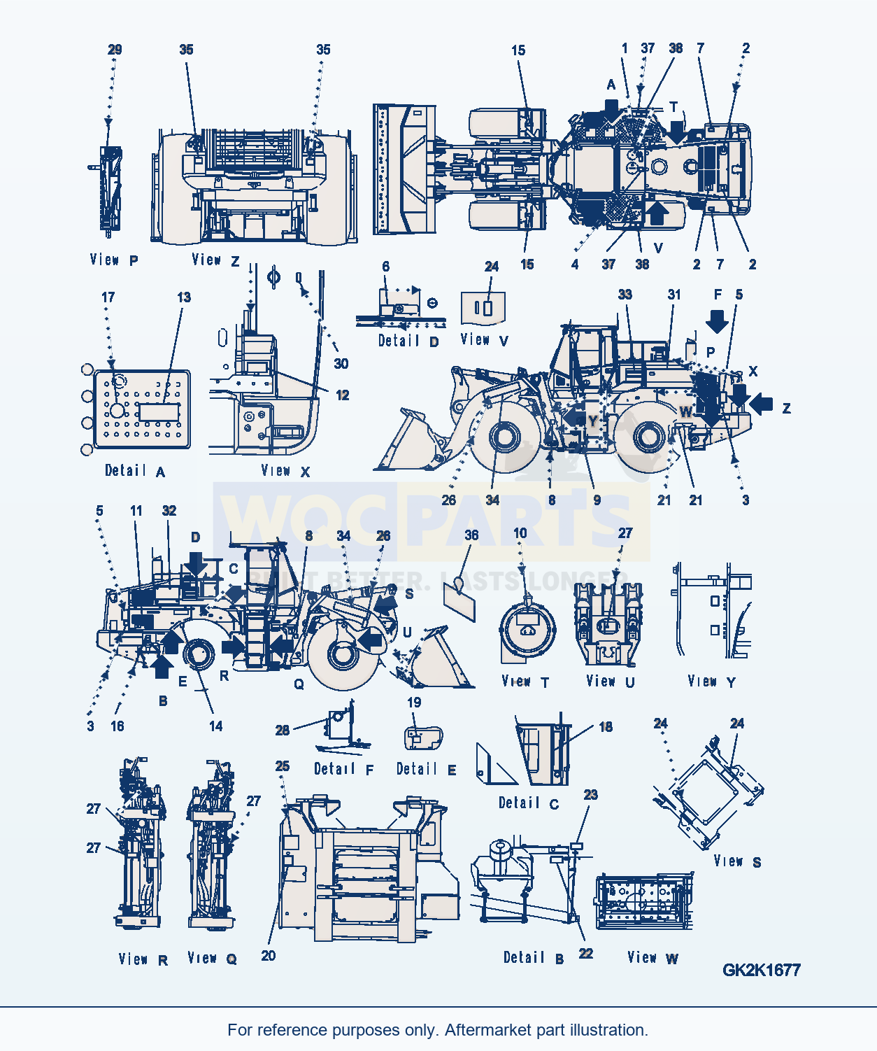 Komatsu WA500-7 Marks And Plates, English, Eu Serial H62051-UP parts diagram