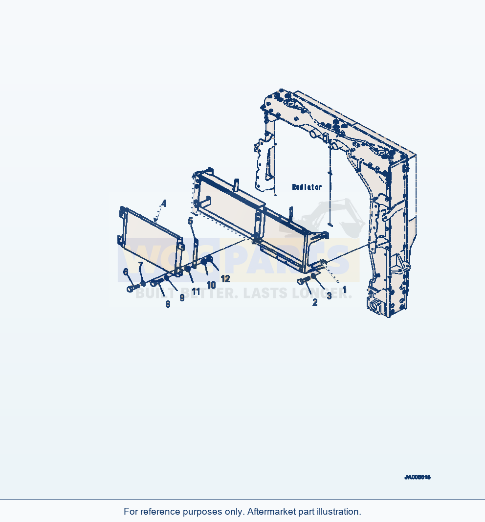 Komatsu WA500-7 radiator condenser and mounting parts diagram, serial A94001-UP