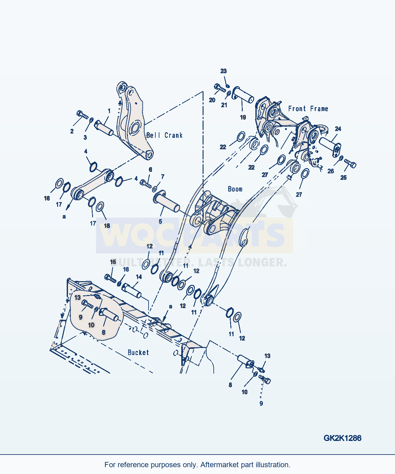Komatsu WA500-7 Boom And Bell Crank, Pin parts diagram