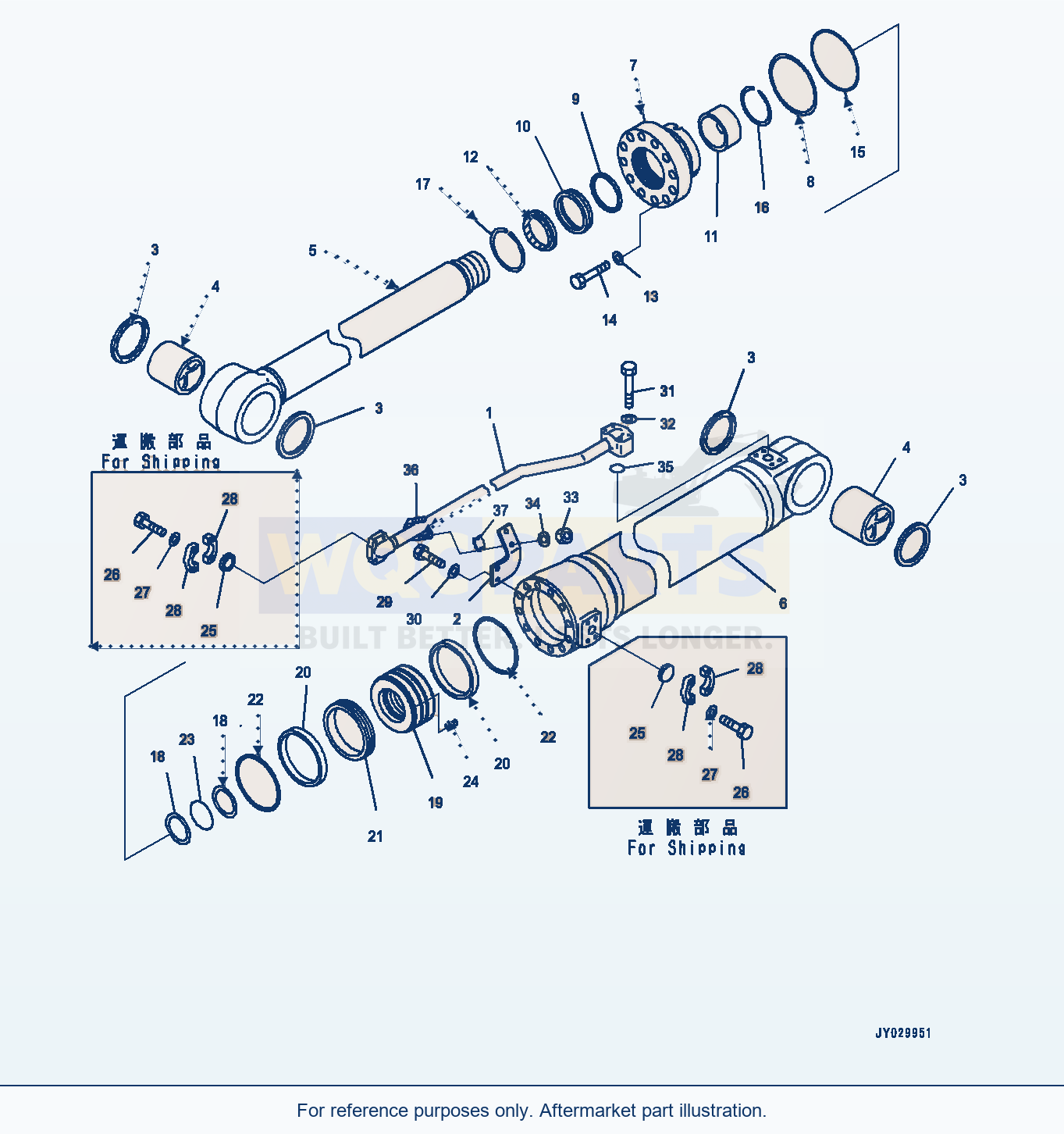 Komatsu WA500-8 Bucket Cylinder, Inner Parts (#90001-) parts diagram