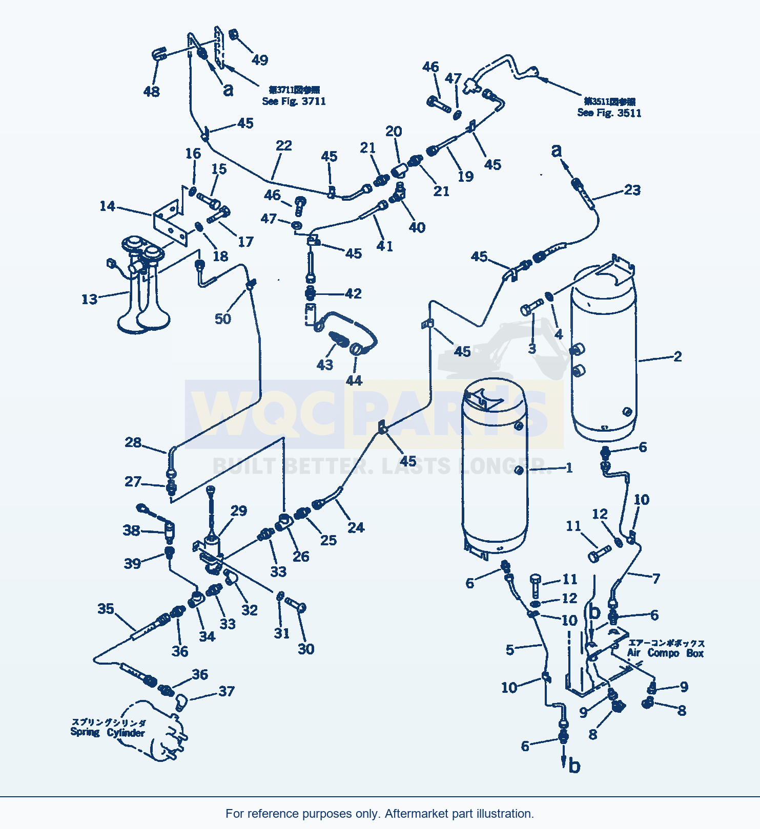 Komatsu WA600-1 Air Piping (Dry Tank And Horn)(#10686-11190) parts diagram