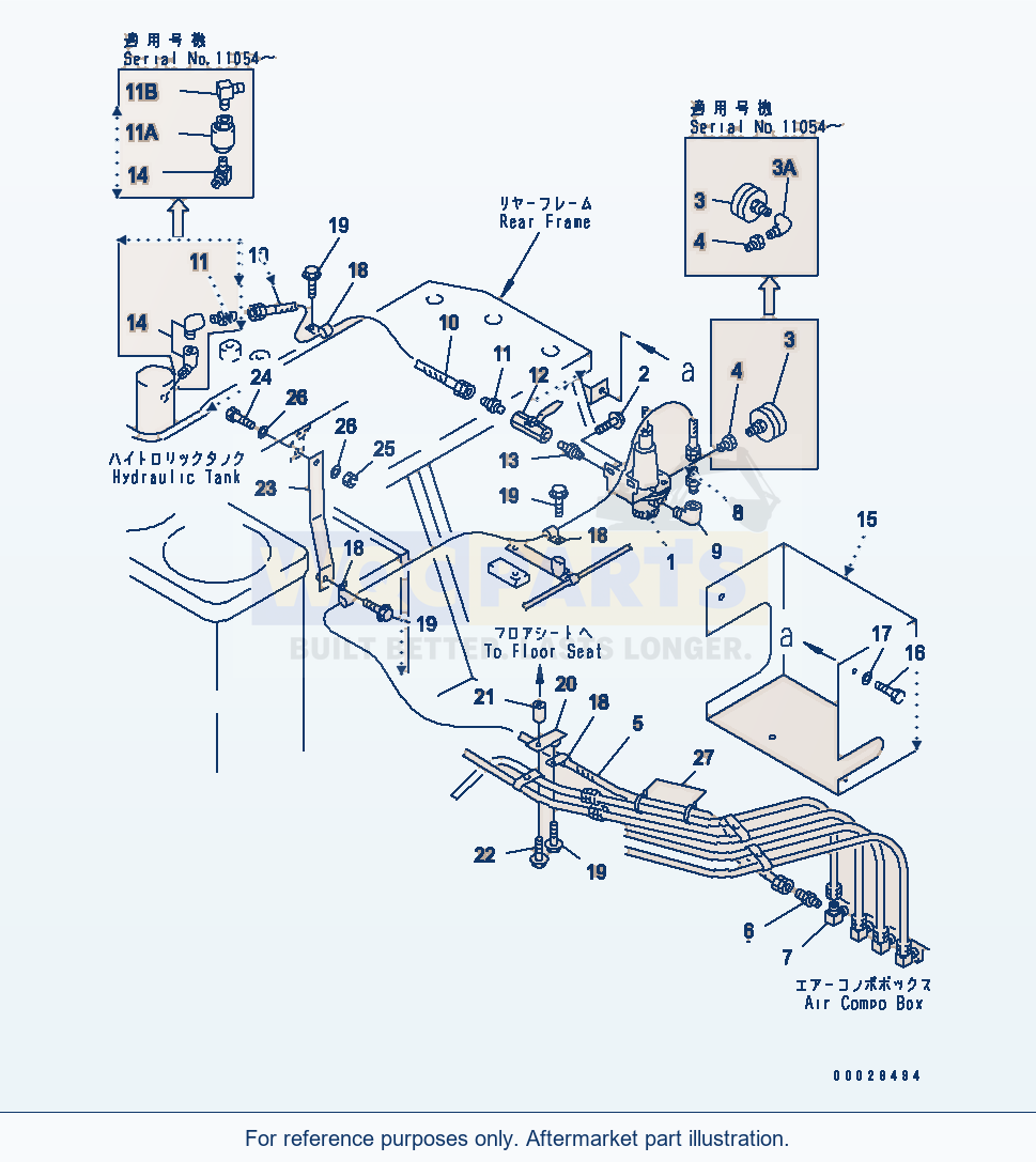 Komatsu WA600-1 Air Piping (Regulator Valve Line)(#10868-11134) parts diagram