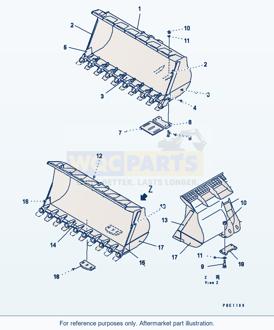 Komatsu WA600-1 Bucket (With Tooth) parts diagram