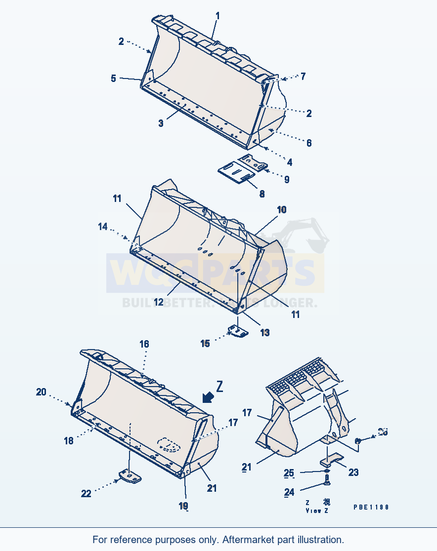 Komatsu WA600-1 Bucket parts diagram