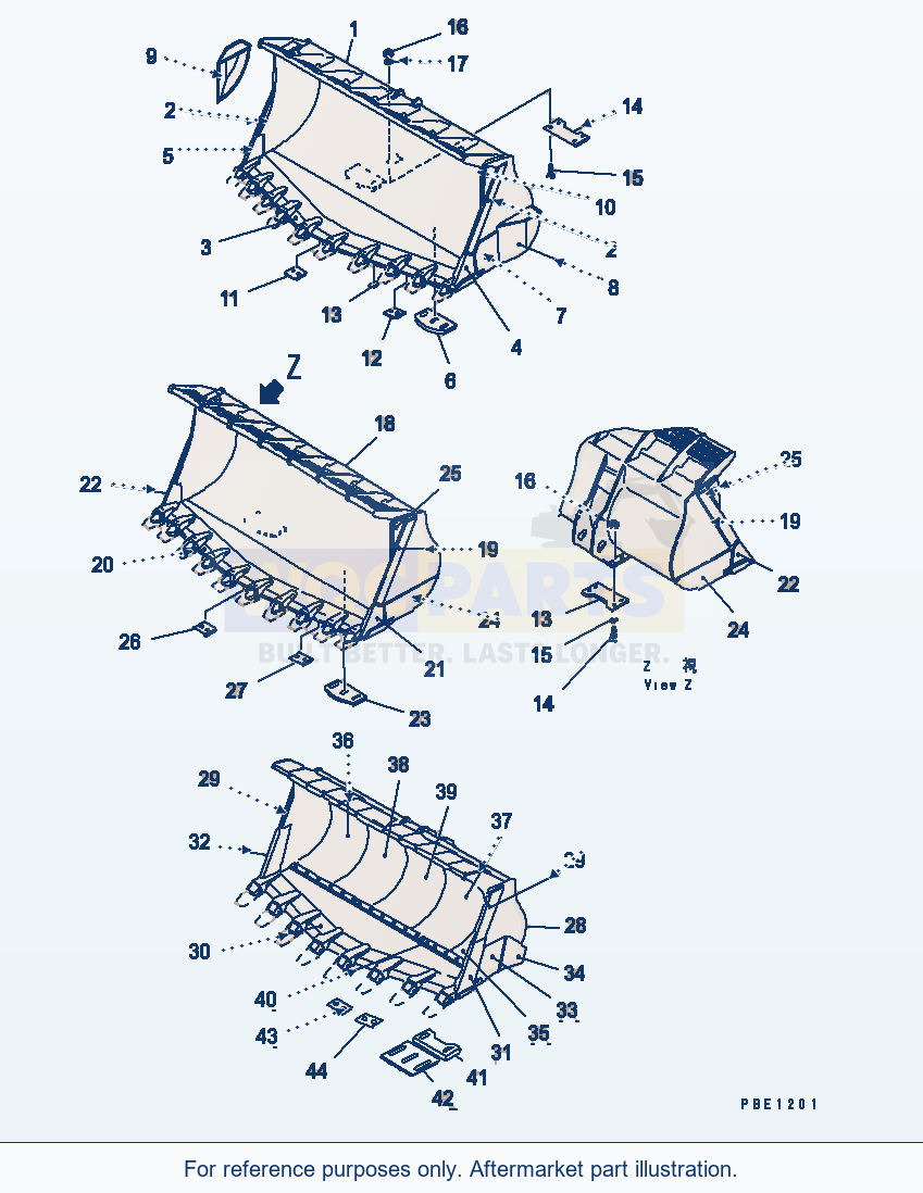Komatsu WA600-1 Spade Nose Bucket (With Tooth) parts diagram