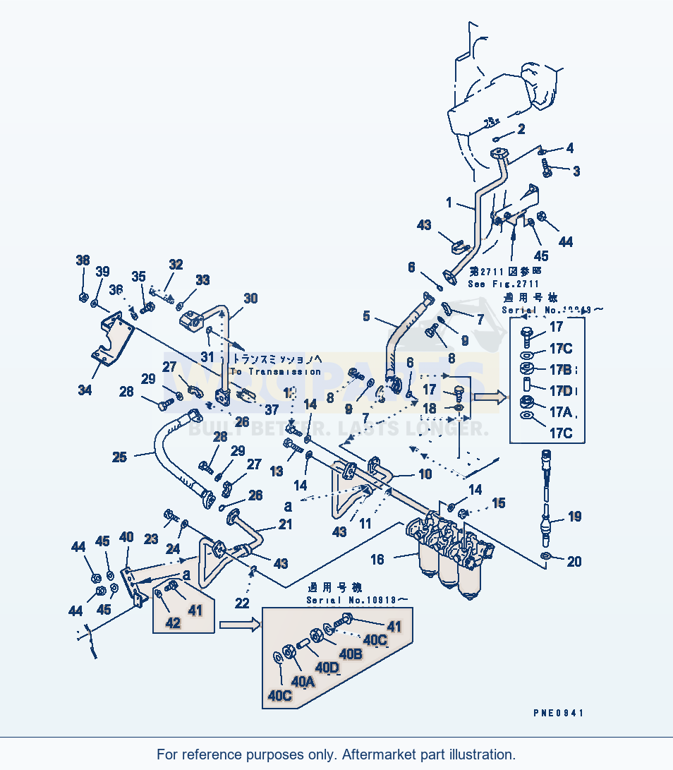 Komatsu WA600-1 Torqflow Transmission Piping (Delivery Line) parts diagram