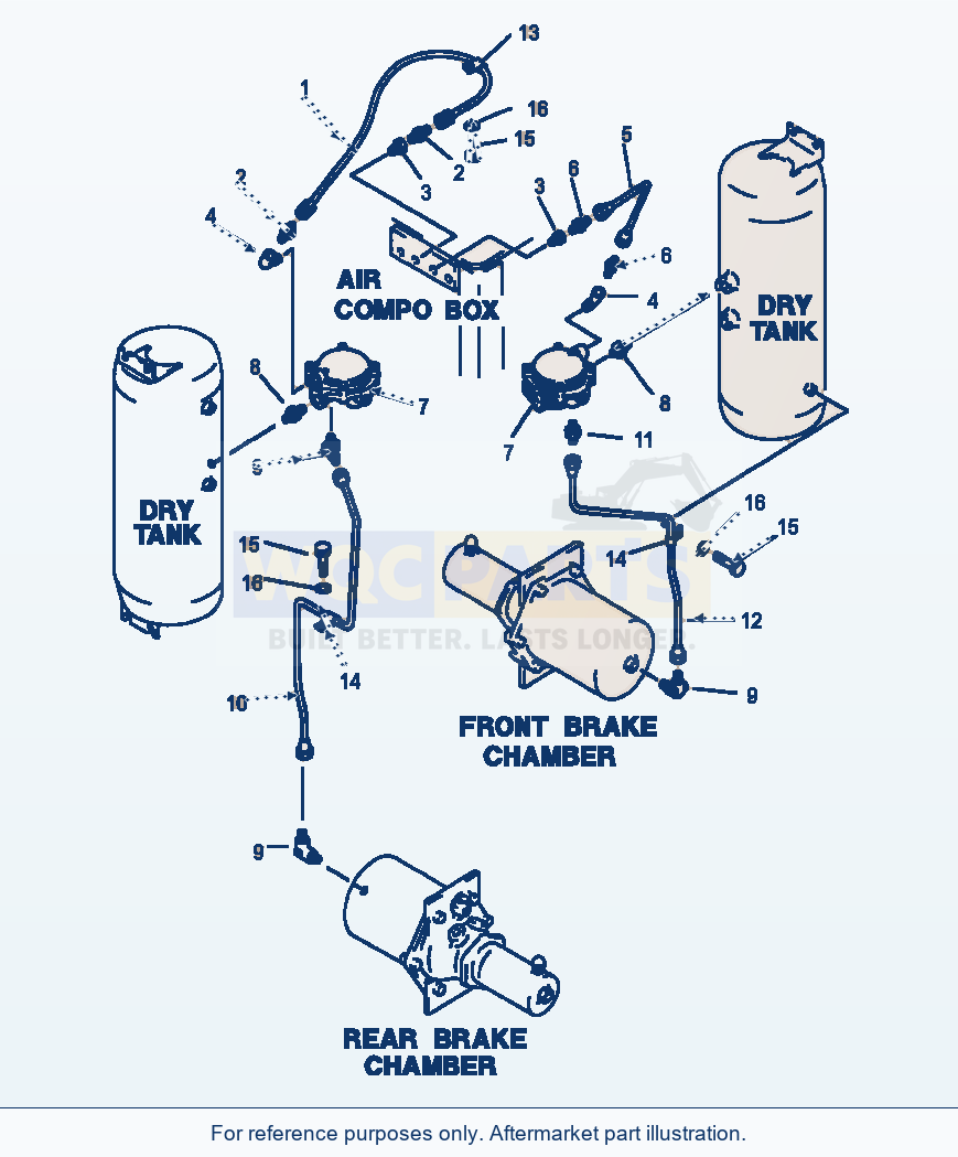 Komatsu WA600-1LC Air Piping - Treadle Valve To Rear Chamber parts diagram