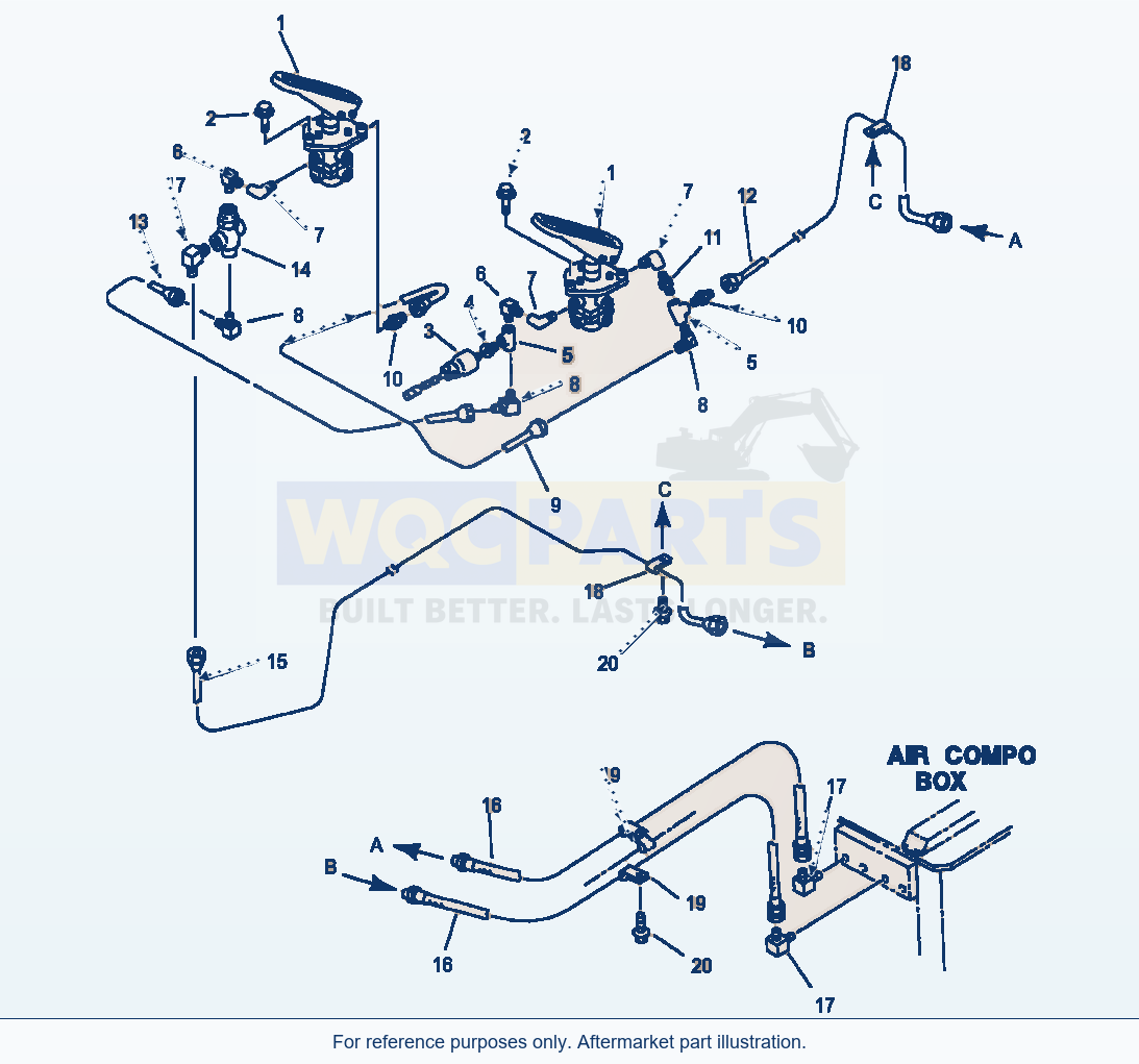 Komatsu WA600-1LC Air Piping - Treadle Valve parts diagram
