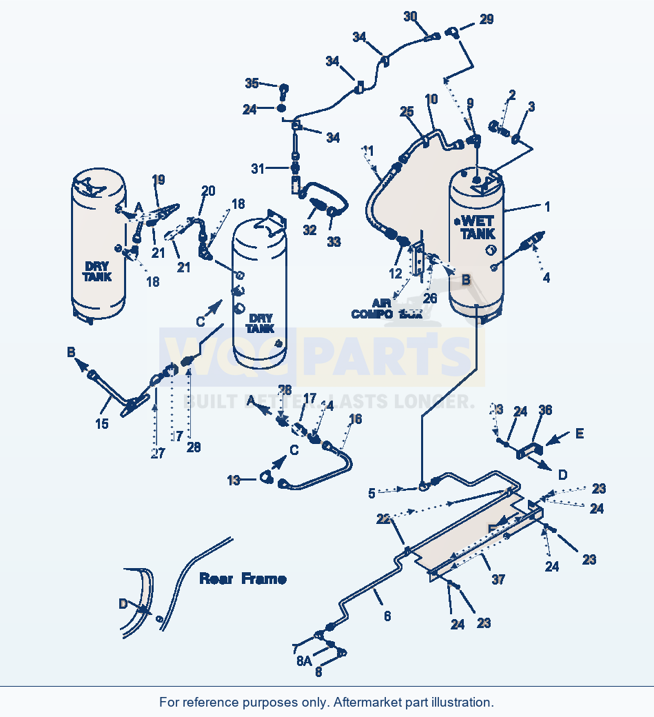 Komatsu WA600-1LC Air Piping - Wet Tank To Dry Tank parts diagram