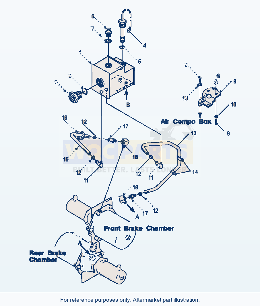 Komatsu WA600-1LC Brake Oil Piping Tank To Brake Chambers parts diagram