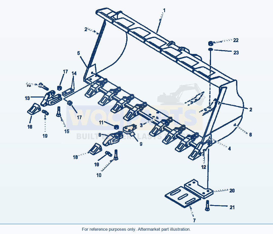 Komatsu WA600-1LC Straight Edge Rock Bucket 7.1 Yd — 5.4 M parts diagram