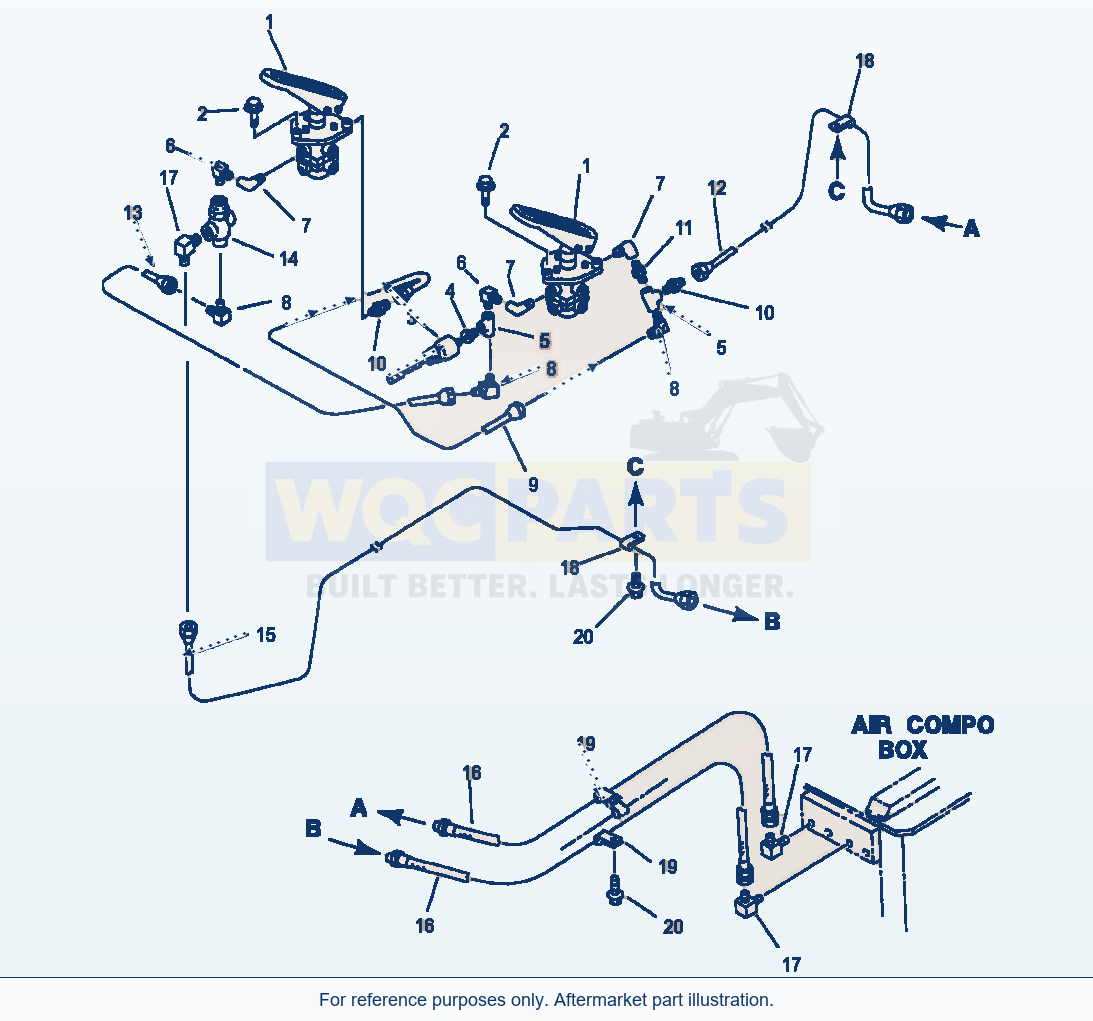 Komatsu WA600-1LE Air Piping - Treadle Valve (03Am600K.001) parts diagram